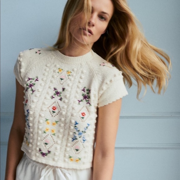 Zara Tops Zara Floral Embroidered Knit Top Poshmark